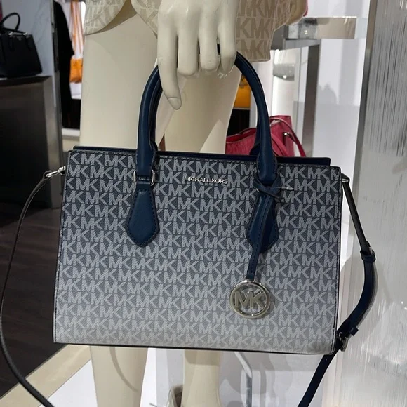 MICHAEL KORS Sheila Medium Ombré Signature Logo CZ Satchel Crossbody 
Navy 
NWT - Picture 12 of 16